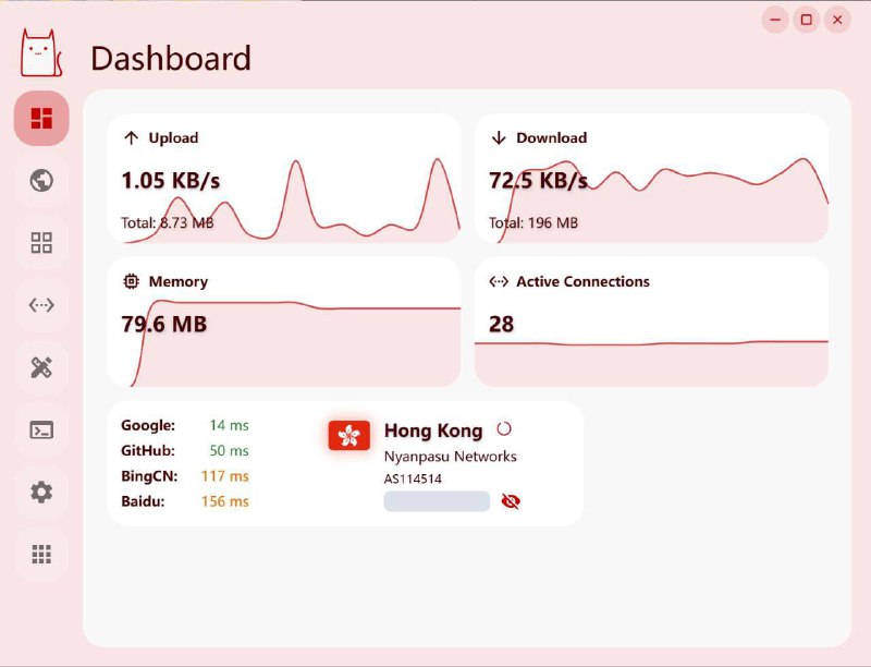 #软件 #代理 #开源😸 Clash Nyanpasu - 基于 Tauri 的 Clash GUI 客户端▎软件平台：#Windows #macOS #Linux▎软件介绍：一款跨平台 Clash 图形界面客户端，它集成了 Clash Premium、Mihomo 和 Clash Rust 等多个代理内核，界面设计美观，采用 Material You 风格，操作体验流畅