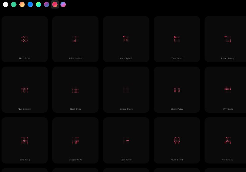 Dot Matrix — 点阵风格 loading 动画组件库一个专门做 loading 动画的 React 组件库，全是点阵（dot matrix）风格，目前有 55+ 个样式