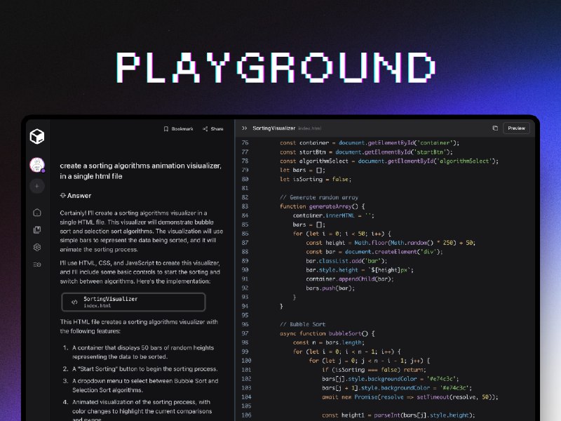 发布 Devv Playground：智能代码生成的利器• 实时预览：Devv 理解您的需求，即时生成并展示代码
