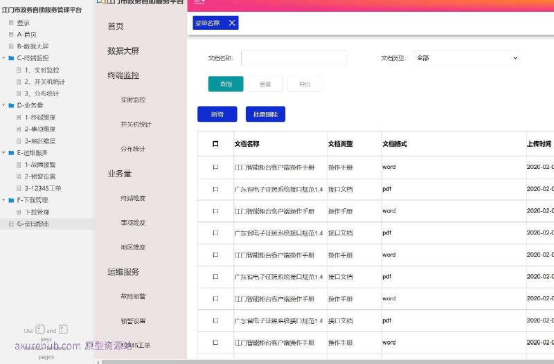 原型项目介绍：这个原型项目是一个名为“江门市政务自助服务管理平台”的政务自助服务平台，旨在提高政府服务的效率和便捷性