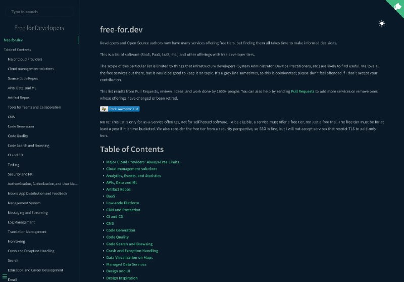 Free for Developers——开发者免费工具集合链接：