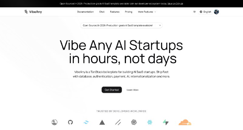 Hi，大家好！新年快乐！我们开源了一个基于 TanStack Start 的全栈 SaaS 模板，自带：Landing Page 组件、认证、支付、积分系统、文件存储、埋点分析、国际化（i18n）、AI 接口、博客、文档系统、权限管理（RBAC）、管理后台等，开箱即用