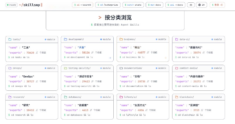 分享一个不错的 skill market 网站，逛逛会发现很多反复出现的东西，这些在 MCP 、智能体、工作流的导航站里面都出现过 ，哈哈哈 会有不少灵感