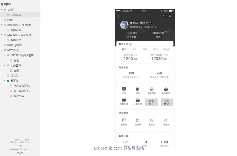 原型项目介绍：这个原型项目是一个名为“黑金拼团”的电商平台，它包含了一个会员系统和后台管理系统，旨在提供拼团购物和会员服务