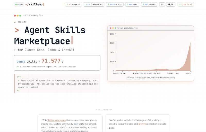这个搞Skills的网站还是挺有品味的聚合了大量Github上的skills项目每天都在持续收录增长 并对skills进行了分类可以通过stars来初步判断有价值的skills