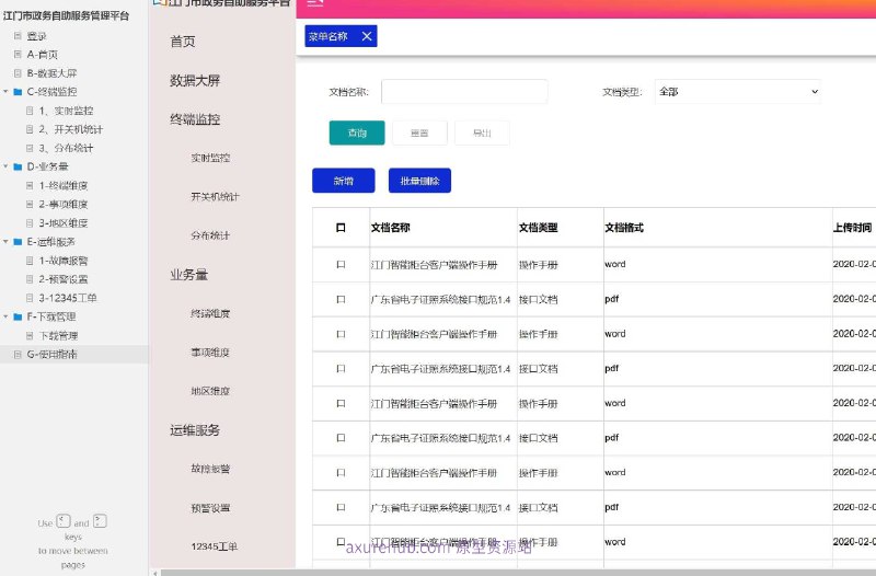 原型项目介绍：这个原型项目是一个名为“江门市政务自助服务管理平台”的政务自助服务平台，旨在提高政府服务的效率和便捷性