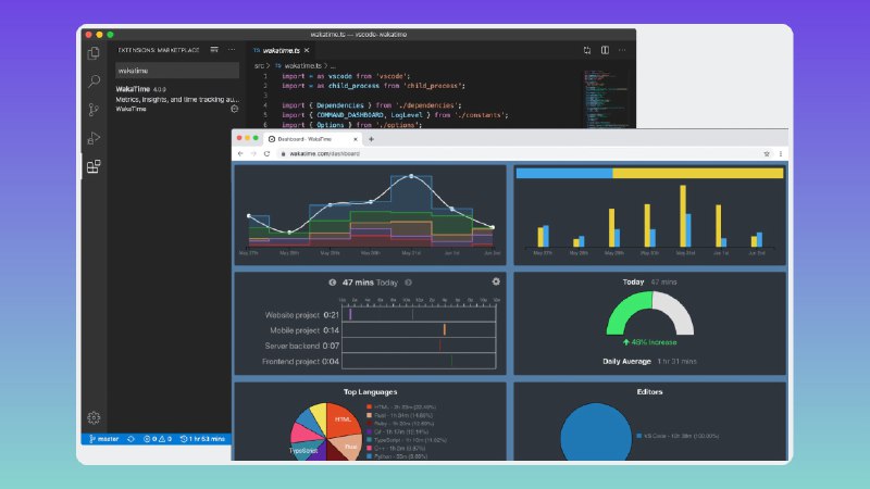 Re @johntang386Tw93: #工程师工具 推荐一个可以记录你每天编程时间自动化跟踪的可视化插件「WakaTime」，支持当前主流的各类代码编辑器使用，插件开源，此外假如担心项目隐私还可以通过 Github muety/wakapi 自部署服务部分，可以很清晰看到项目、语言、时间、代码量维度的投入记录，挺不错的