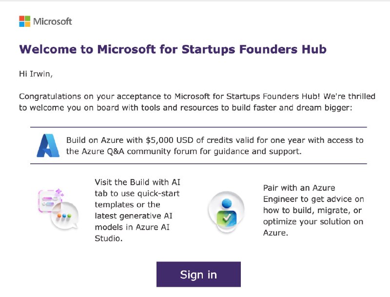 终于成功加入了 Microsoft for Startups 获得了 $5000 的 creits#独立开发的日常