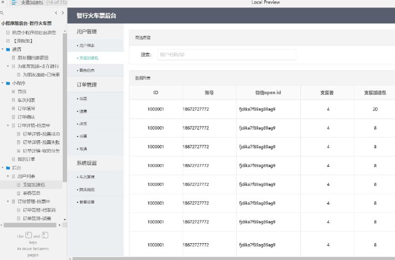 这个原型项目是一个名为“智行火车票”的抢票小程序前后台原型设计