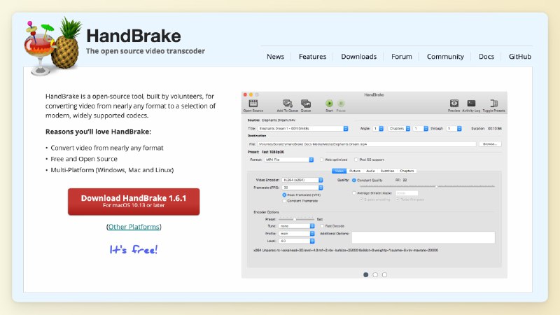 #工程师工具 最近用 gource 做一些开源类视频，不过格式兼容上文件大小上不那么符合心意，找了款「免费开源的视频格式万能处理工具HandBrake」，可以几乎将视频从任何格式转换为主流平台的视频格式，并压缩到合适的大小，做得挺好的，很方便