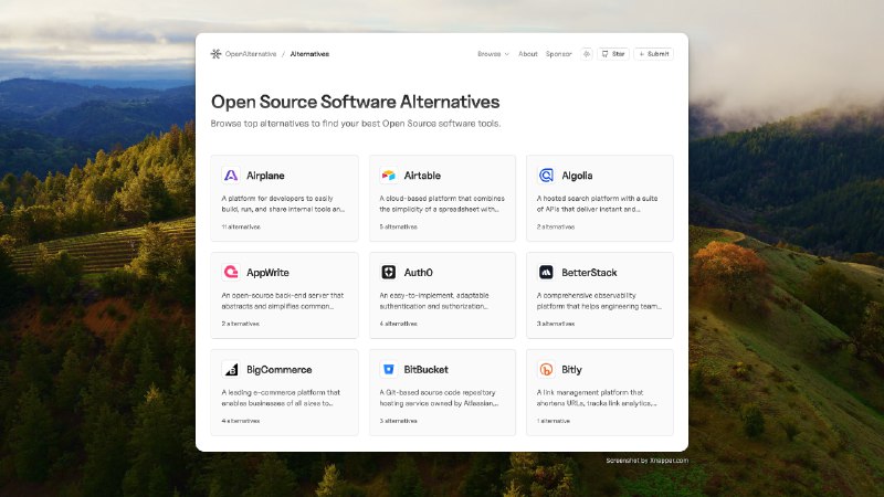 今天发现一个很棒的网站：Open source alternatives