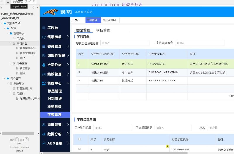 SCRM_动态化配置开发原型所属行业： 营销SCRM（Social Customer Relationship Management，社交客户关系管理）原型文档包含内容主流程： 概述了整个SCRM系统的核心工作流程