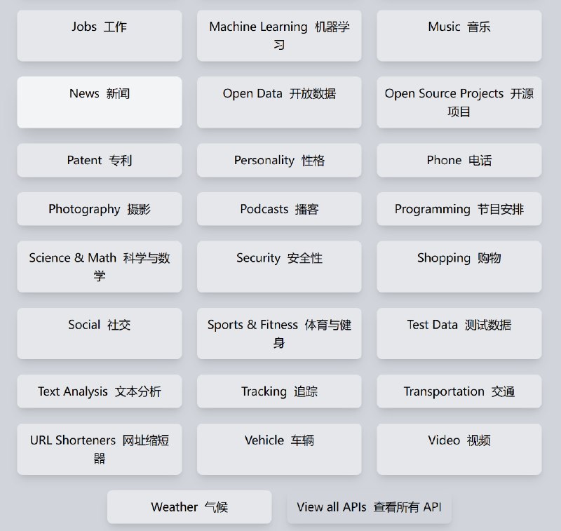 分享一个免费API公共分类合集（一看是按开头字母排序的就知道不简单，看了一下只有你想不到，没有不收录的😂）{public-apis 公共API集合}🧐这是一个社区维护的公共API集合，包含动物、动漫、区块链、金融等超100种领域的免费API，为开发者提供无需自建后端即可使用的资源库