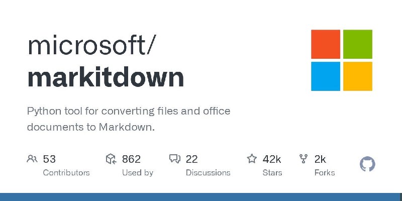 微软免费的Python库，可以将任何文档转换为Markdown格式，然后可以配合大型语言模型（LLMs）的分析使用
