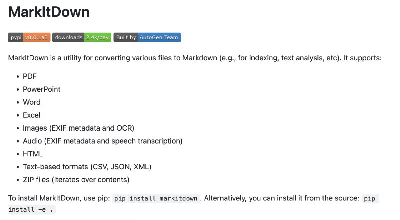 📰 Office 转 Markdown，微软发布开源工具 MarkItDown微软近日在 GitHub 上以 MIT 协议发布了一款名为「MarkItDown」的开源 Python 库，这款工具可将 Office 文档在内的多种文件格式转换为 Markdown 格式