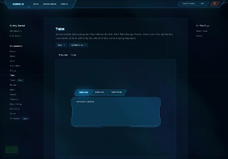Cosmic UI——科幻主题的开源组件库设计灵感源自科幻作品，帮助开发者在其项目中融入科技感和现代感，库中使用 TypeScript 编写，确保类型安全，并与主流框架（如 React）兼容，支持多种开发需求🔗：
