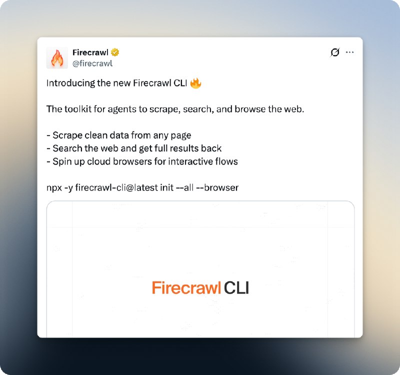 昨天Cloudflare刚发布crawl 接口，今天Firecrawl就发布了cli安装简单，配好环境变量apikey，就可以干活了firecrawl的scrap、crawl、search、agent等功能都支持Cloudflare的crawl接口只是Firecrawl的crawl一个能力而已当然Cloudflare还有BrowserRendering，利用起来也都能实现