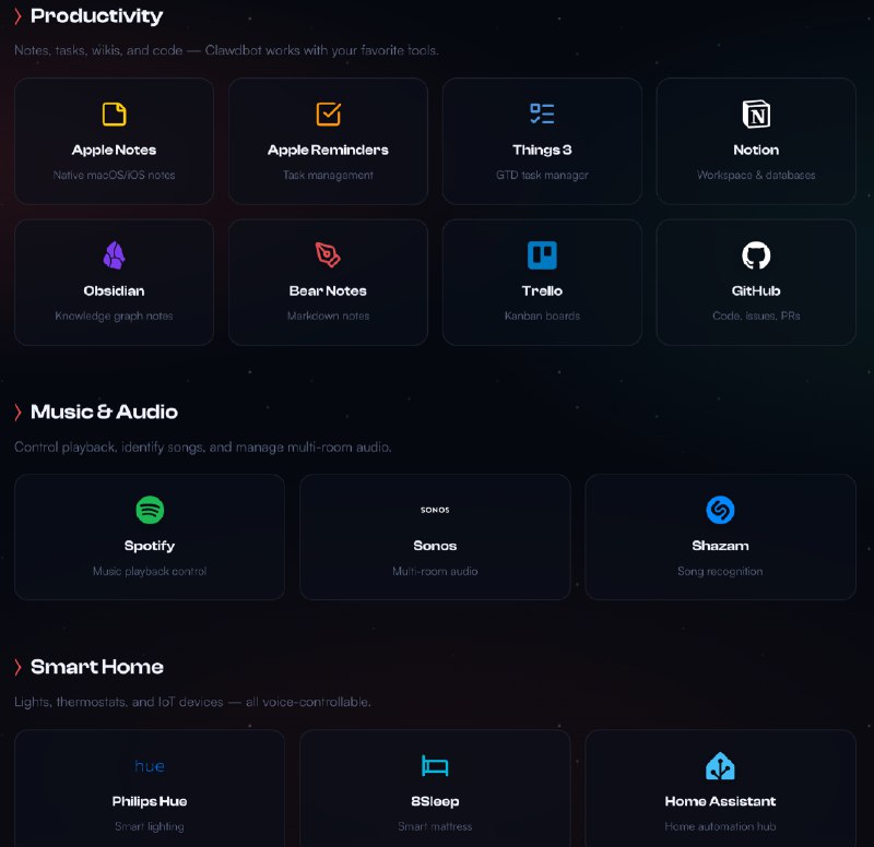 clawd.bot 可以支持串联那么多应用