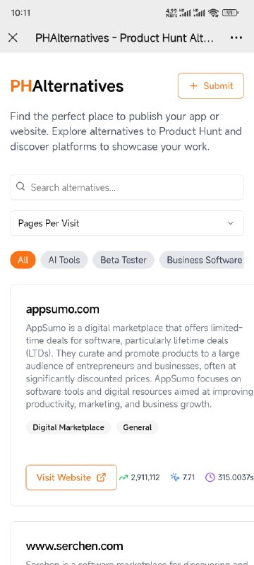 有人做了一个网站收集 ProductHunt 替代网站，可以用来获取外链