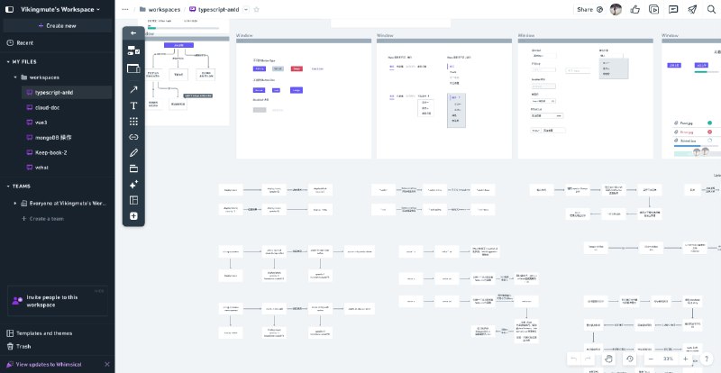 Whimsical 是我用过最好用的画原型和流程图的工具，非常 intuitive， 用起来非常舒服，界面简洁美观，我的课程一直用的都是它，最近打开，发现现在免费版好像能创建无限个 board 了，简直是太良心了，一般个人用免费版足足够用了