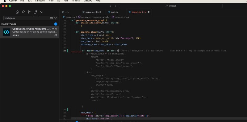 Cursor的新用户代码补全额度用光了，还好是基于Vscode的，随时可安上其他补全的插件，这次试试智谱的CodeGeex，对个人用户完全免费，补齐质量感觉也👍