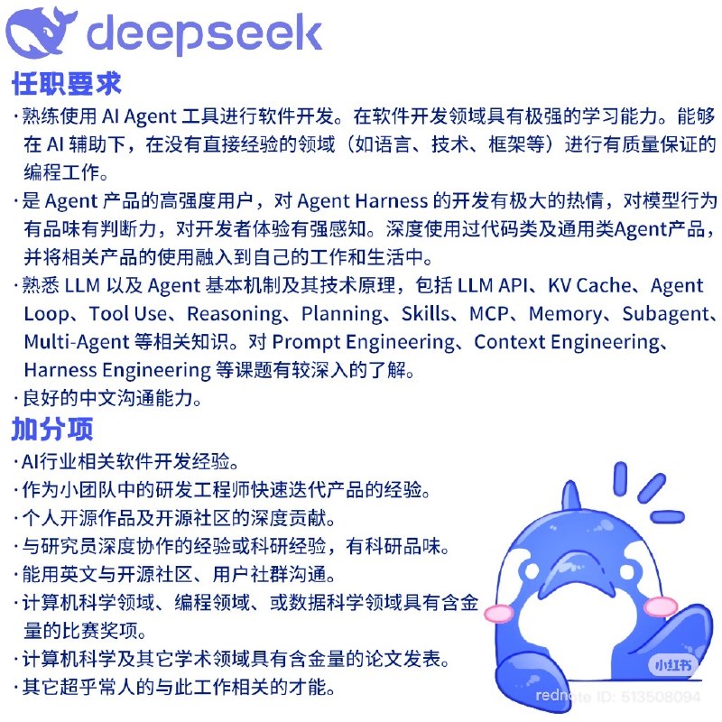 帮老板招人，急招研发deepseek agent harness team招聘研究员、工程师和产品，求拿简历砸我！zhangziya@deepseek.com帮老板招人，急招研发deepseek agent harness team招聘研究员、工程师和产品，求拿简历砸我！zhangziya@deepseek.com