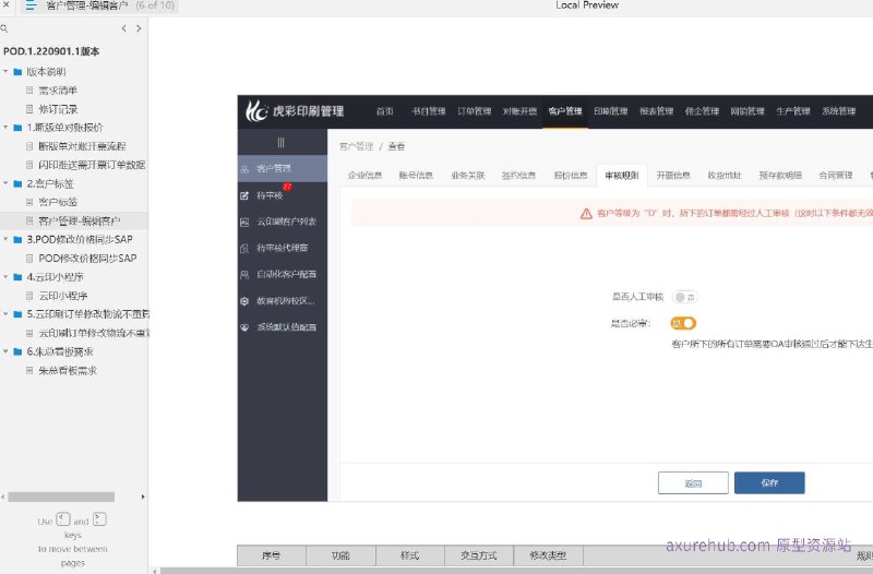 面向印刷行业的管理信息系统，旨在提高印刷业务的效率和准确性原型文档包含内容：版本说明：介绍了文档的版本信息