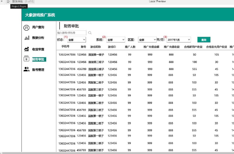 原型项目介绍：这个原型项目是一个名为“大象游戏推广后台”的web后台管理系统，版本为V1.0.2