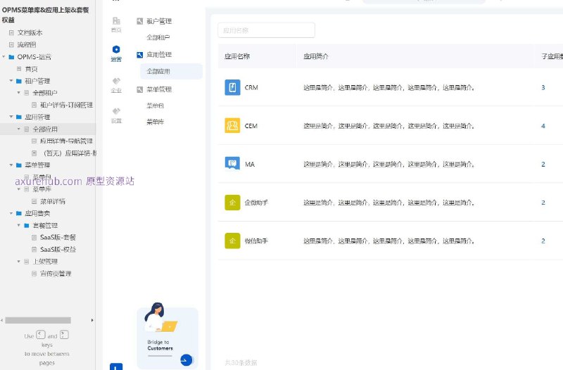 原型项目介绍：这个原型项目是一个运营管理系统（OPMS），旨在帮助企业更有效地管理其软件即服务（SaaS）产品的应用上架、租户管理、套餐权益等关键业务流程