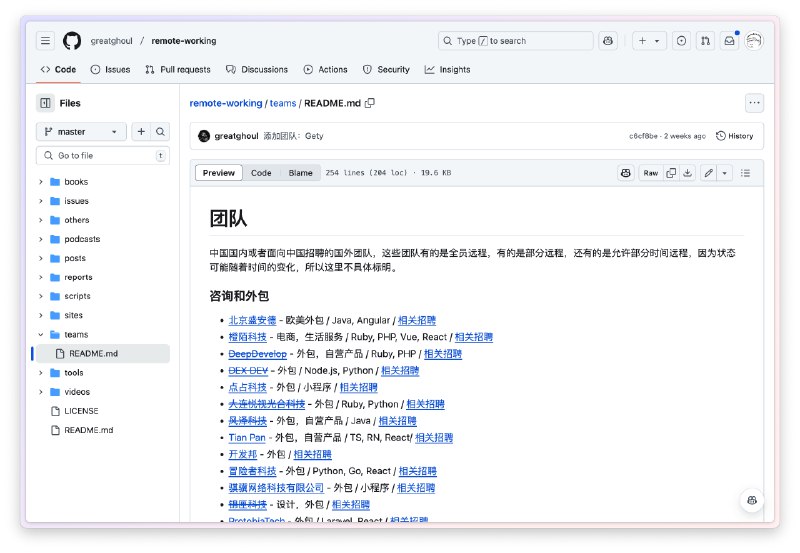 这个 repo 收集了大量关于远程工作的相关资料，包括工作保障、财务税务问题、团队管理问题等：