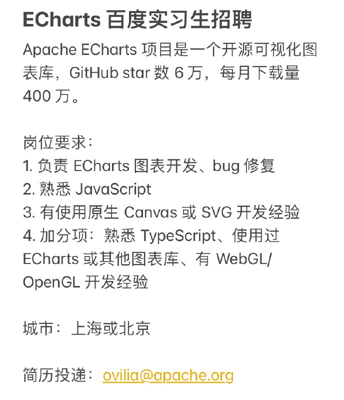 随缘招 1-2 名 ECharts 实习生~