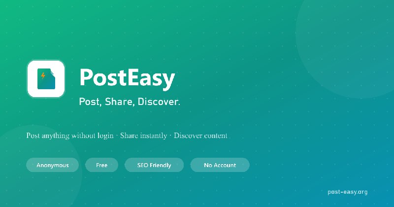 PostEasy - Post, Share, Discover鉴于很多朋友们有发外链找外链渠道的需求，我开发了一个可以无需登录免费发内容的工具 Post Easy (