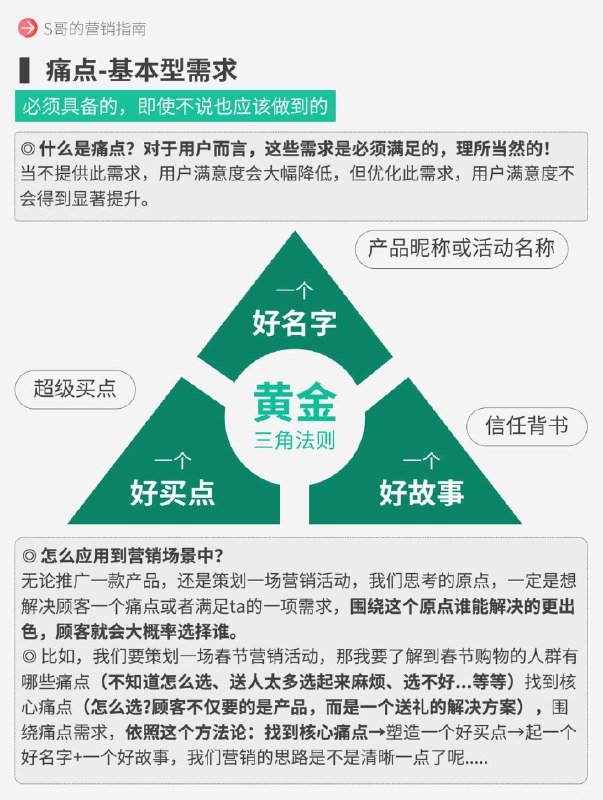 【情绪营销，什么是痛点、痒点、爽点？】KANO模型是一个典型的定性分析模型，帮助洞察不同层次的用户需求，找出顾客和企业的接触点，挖掘出让顾客满意的关键因素