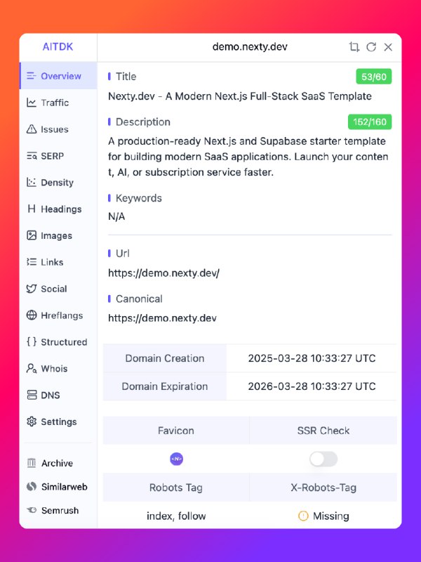 Nexty.dev 有一个自动处理 metadata 的方法，只需要传入很少的信息，就能生成完善的 metadata，满足你的网站 SEO 指标