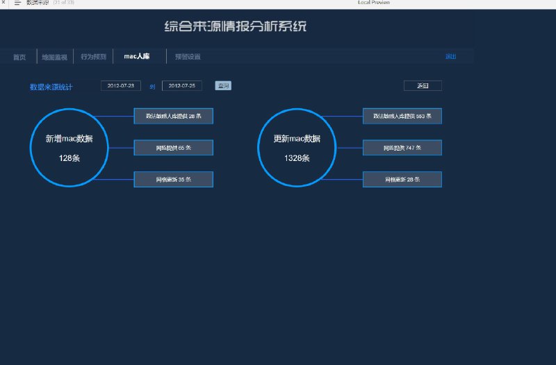 这个原型文件包含了共33个目录，主要涵盖了综合系统首页、报警页面、情报系统移动版、账号管理、环境综合传感监控系统、气象监测首页、实时监控、单个工地情况、单个渣土受纳场情况、监控点列表、告警设置、告警中心、图像证据库、综合来源情报分析系统、地图监视、行为预测、mac库、单体用户详情、行为轨迹、网络轨迹、网络行为分析、网格员、mac人脸信息库、识别信息、验证、搜索结果、添加、预警
