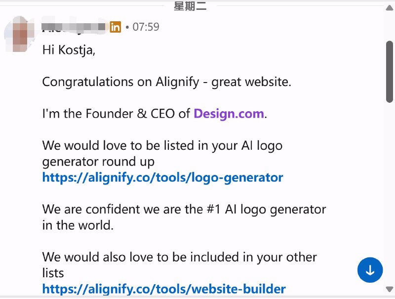 #出海运营秘籍👉@yunying23老外要外链够直接的，老板直接发LinkedIn message，比较好奇怎么找到我的