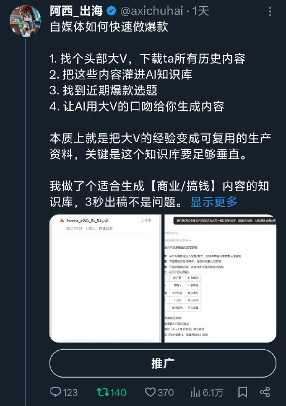 #自媒体运营频道 #@yunying23这条6万+曝光的推文其实是用AI写的，我只提供了框架