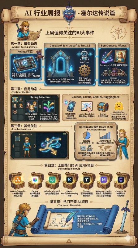 1201-1207 周次，AI 圈值得关注的大事件- DeepSeek 交了新货，测评强但实际体验没啥差别- 可灵发了两款视频模型，字节发了 Seedream 4.5- 智源发了一个多模态世界模型，体验上还是文生文+文生图，没感受到“世界”了什么- Huggingface 更新了 Transformers V5.0，累计已被下载安装 12 亿次上周 Product Hunt 和 Github 上榜产品，以下几个值得一试- Next-AI-Draaw-io：使用 AI 绘制流程图，通过引导 AI 生成 xml 格式内容- Eureka：把任何资料文档、知识点转化成信息图，可在画布中编辑调整- Index for ChatGPT：一个为 ChatGPT生成的答案自动生成目录的浏览器插件- Kalycs：把 Mac 上的文件 Embedding 后，使用 AI 进行搜索和查找- Typmo：使用内置简单语法绘制线框图，转成让 AI 开发完整产品的提示词- Markdown Studio：一个为提示词工程师而生的 Markdown 编辑器，可以实时统计 Token 消耗，支持插入提示词模版- CybeiCur AI：一个用 AI 把长视频自动切割成短视频的在线视频编辑工具图 By Nano Banana