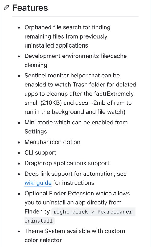⭕️ cleanMyMac的开源平替 PearcleanercleanMyMac和柠檬清理是Mac上比较推荐的俩工具，但是前者挺贵的，我之前买的旧版本，居然不能升级到新版本🥲，后者差点意思今天看到一个不错的开源项目，妥妥替代！✅ 清除已卸载应用残留文件✅ 开发者专属模式（删除开发缓存，这里点名下Xcode✅ 支持CLI命令行控制✅ 轻量化，占用资源低开发者更新很勤快，两周发布一次更新！🔗 