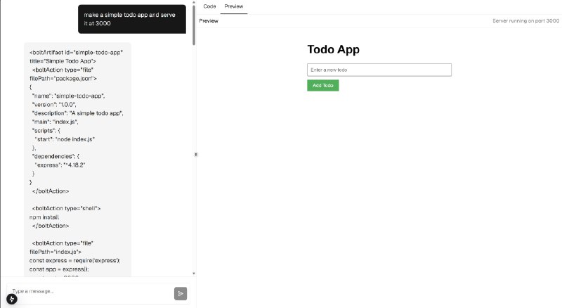 bolt.new 极简复刻版，我们实现了 AI 交互，在浏览器中通过 chat 修改工作区代码，生成了一个 TODO 应用