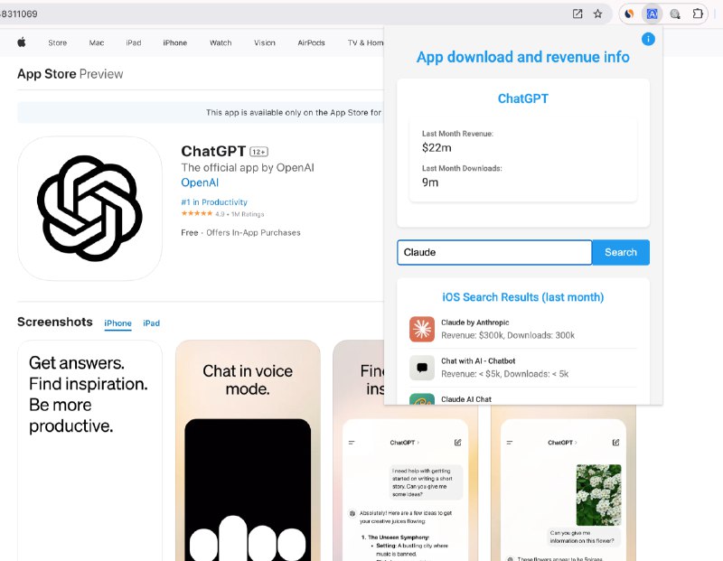写了一个Chrome插件：1.支持在访问App Store或者Google Play时，展示当前App的sensor tower预估收入和下载量数据；2.支持在任意页面主动搜索某个App的以上数据（再也不用打开st小心翼翼输入只为获得：搜索结果预览页的2个数字）试试👇