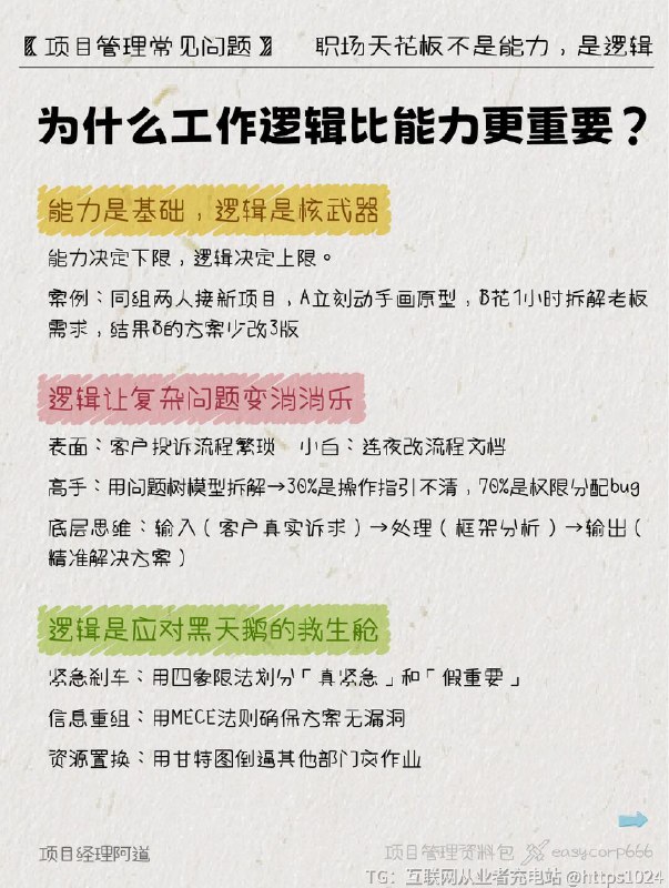 【打工人的天花板不是能力👉🏻是逻辑】同事准点下班拿奖金，你加班干的全成无效劳动……跨部门甩锅大会，你成了唯一背锅侠……⚡为什么明明很努力，升职加薪的却是隔壁工位那个“逻辑怪”？是TA能力比你强？不！是TA偷偷用了“问拆解外挂”——把老板的废翻译成OKR，把烂摊子切割成甘特图， 甚至能用四象限法证明“摸鱼才是高效刚需”……㊙今日含泪揭秘： 那些月薪3w的人，早就把职场游戏玩成了“逻辑消消乐”！（这里敢不敢晒出你的崩溃实录？救救那些还在瞎忙的姐妹！）﻿ ﻿ ﻿ ﻿ ﻿ ﻿ ﻿ ﻿ ﻿ ﻿@