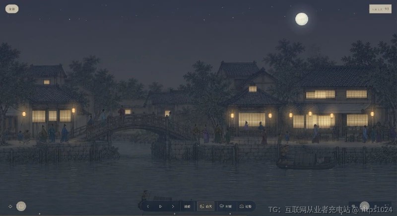 网页打开就能走的宋代街市长卷，人可以在岸边唤船渡河，按住方向键把货船牵过虹桥，也能让清明时雨下起来