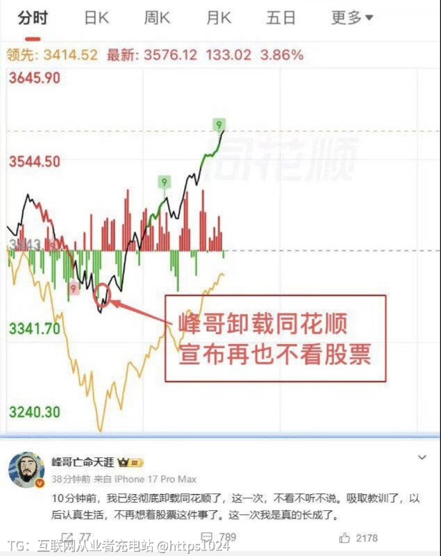 哈哈哈 今天峰哥说卸载同花顺了然后A股科技板块 深V大反转@