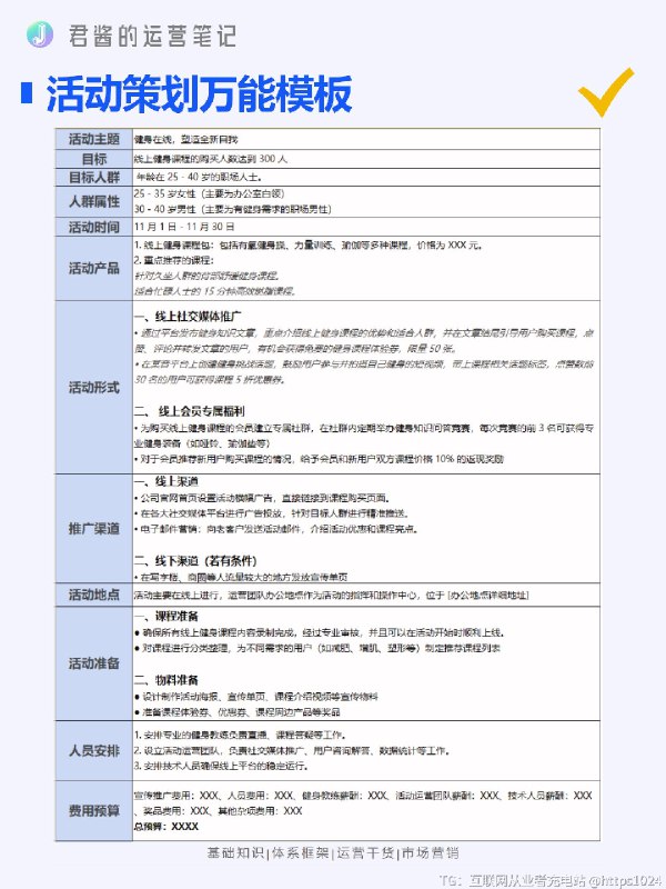 大厂都在用的活动策划万能模版｜一看就会🔥 还在为策划活动愁秃了头？别怕，大厂同款万能模板来救你！👉🏼🌟【活动主】要新颖独特，一下就能戳中受众的心，让人忍不住想要探究