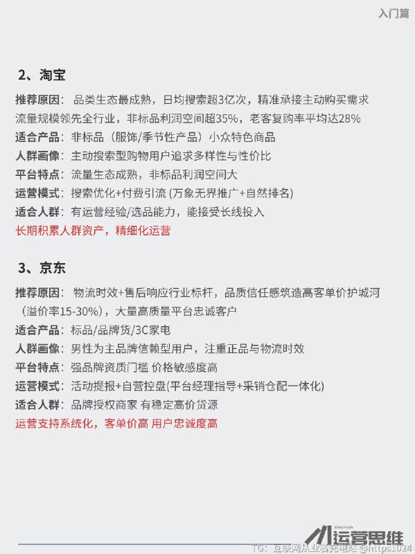 国内几大电商平台的区别与选择 对于毫无经验的新手，​拼多多​（出单最快、操作易）和小红薯（图文带货、垂直领域易获客）是上手首选