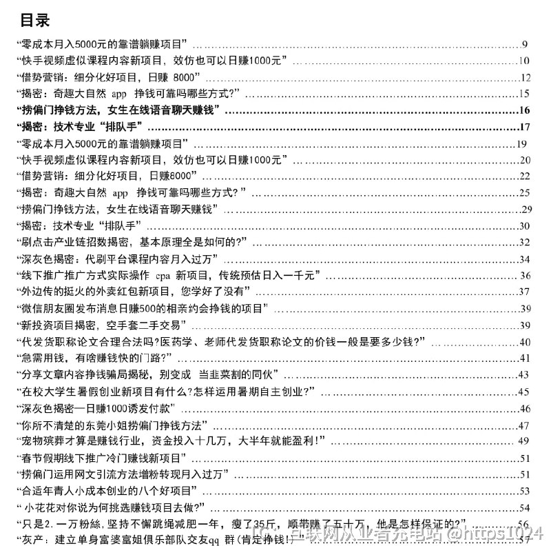 《捞偏门》：揭秘快速赚钱项目与灰色产业链内幕整理了各种快速赚钱方法与新兴项目，书中不仅揭开了灰色产业链的内幕，也提醒读者防范骗局，避免被割韭菜