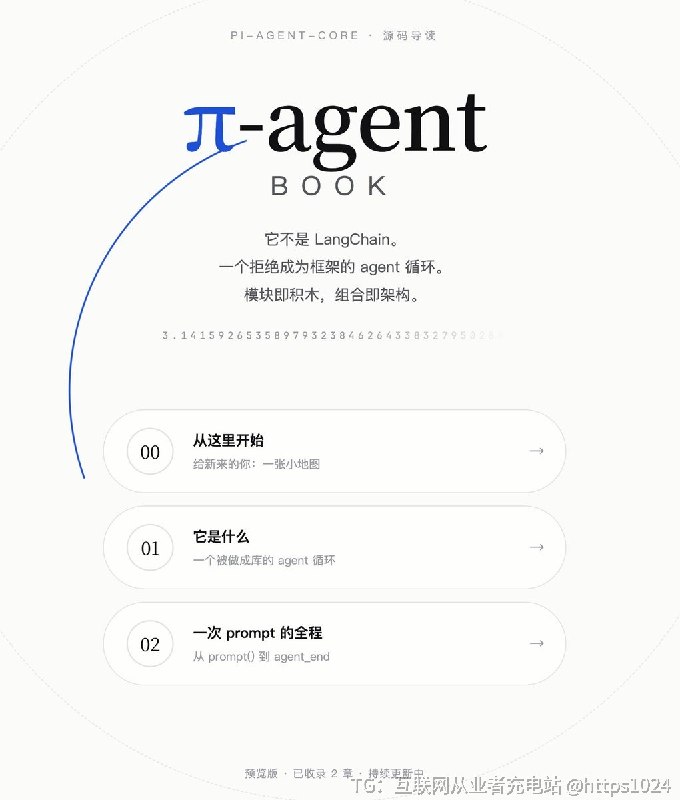 一本从源码出发解读 pi-agent-core 架构的中文书，把「一个 agent 循环被做成一个库」这件事讲清楚，每一处论断都带 文件:行号 引文，读者不用打开编辑器就能核对
