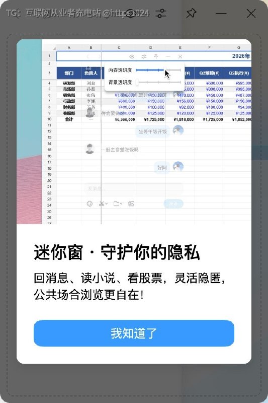 腾讯PC端QQ上线防窥迷你窗功能鼠标移开自动隐身🫥 还可以调节透明度@