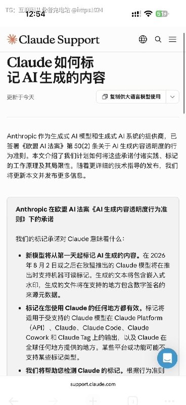 Claude 加的AI内容隐形水印也就是官方内容溯源水印 8月生效了耶@